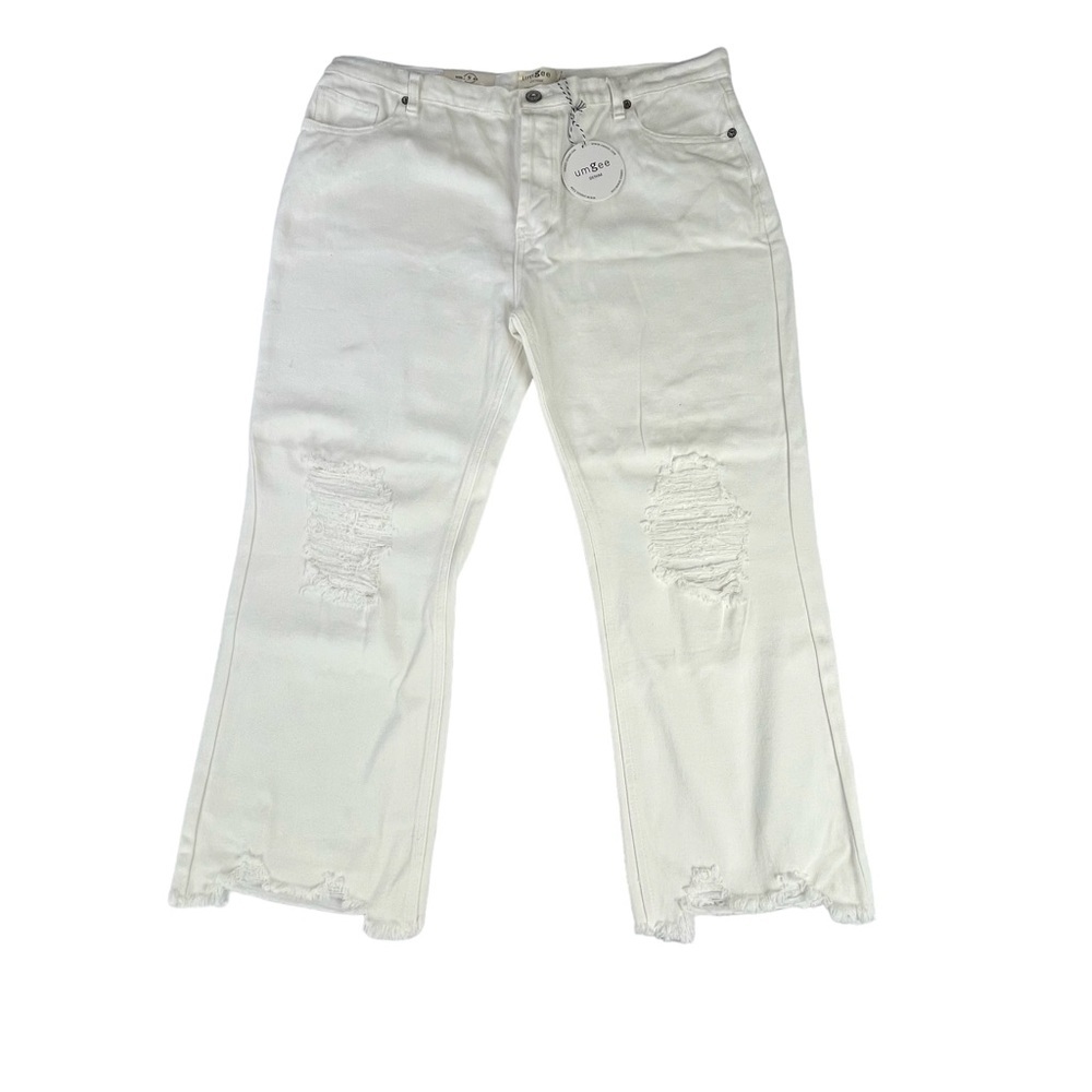 Umgee  White Wide Legs Distressed‎ Jeans With Frayed Hem Womens Size 9